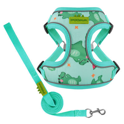 Nueva correa para perros pequeño y mediano arnés de pecho para perros dibujos animados dinosaurios perro caminando cuerda arnés de pecho reflector para mascotas